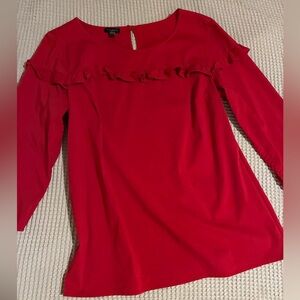 Talbots Red Ruffle-Trim Long Sleeve Top, Medium, Cotton Spandex